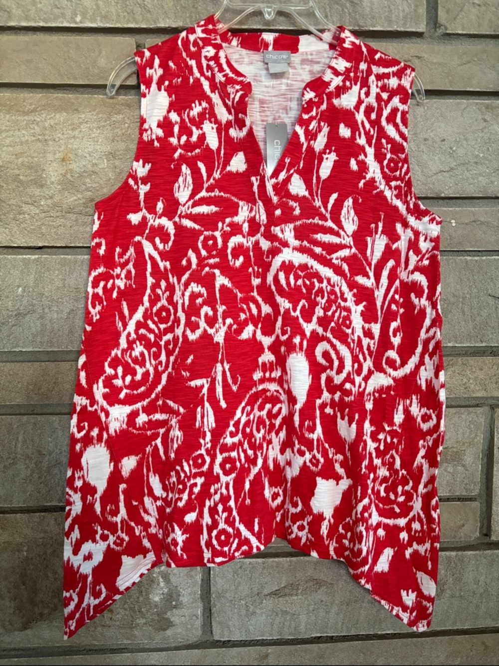 Chico's Red and White Sleeveless V-Notch Tank